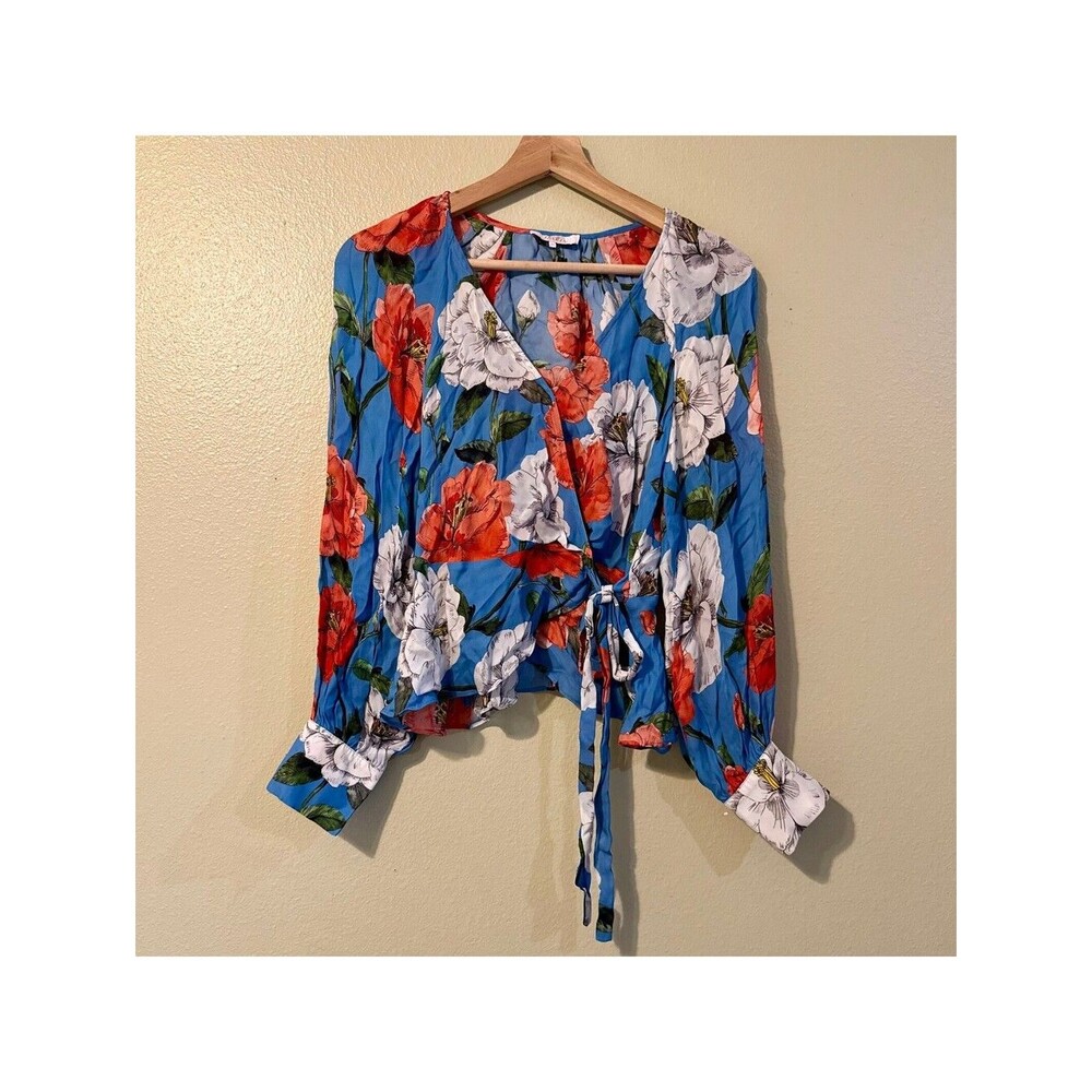 Parker Women's Blue Floral Silk Viscose Wrap Blouse XS